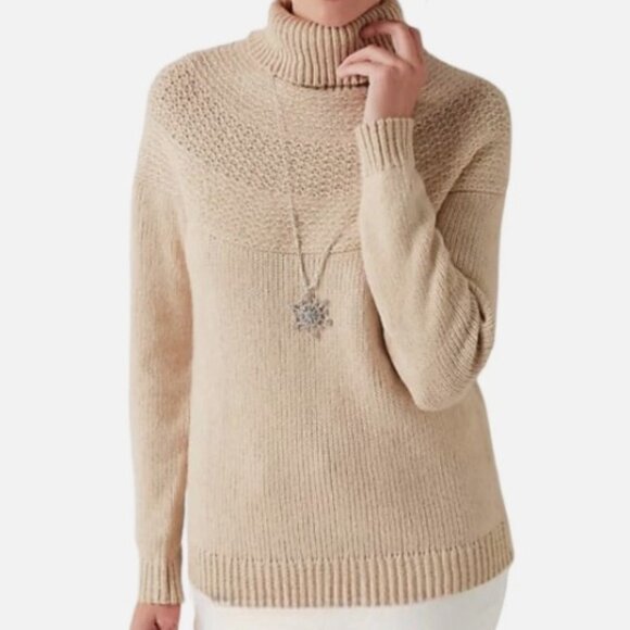 J Jill 'Townscape' Knit Sweater Beige Sequins/Metallic Threaded Upper XL - Picture 1 of 16